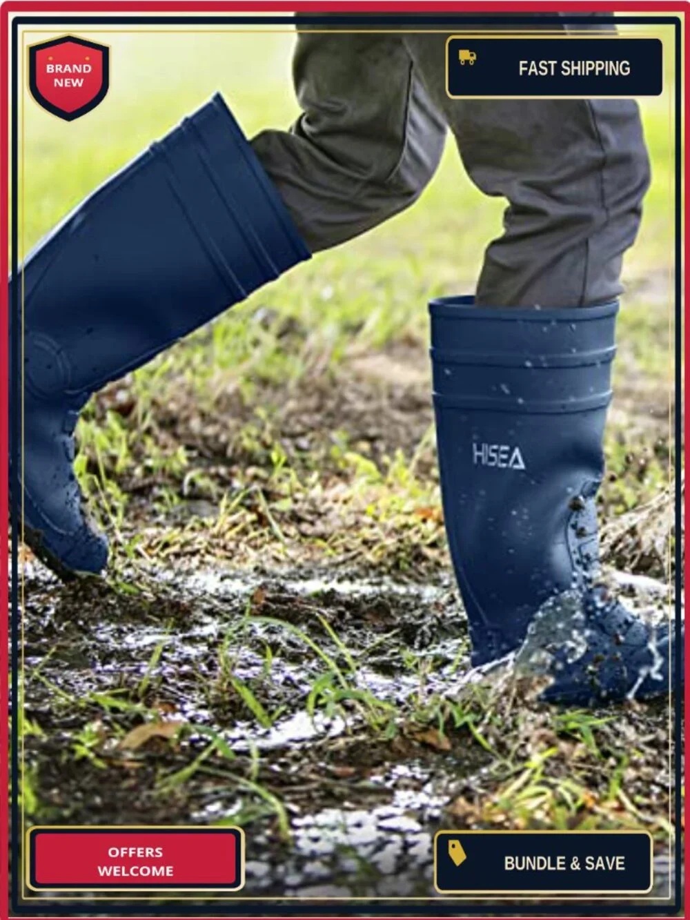 Men's Steel Toe Rain Boots Waterproof Slip Resistant Work Boots